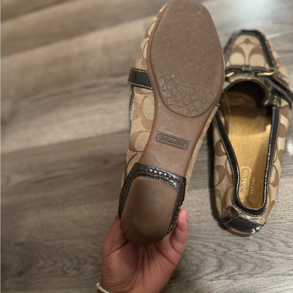 Coach Tan and Brown Loafers with Gold Buckle - Picture 4 of 6